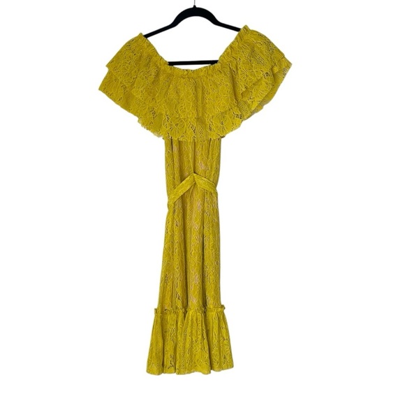 Zara Yellow Off The Shoulders Lace Dress- Size Small - Picture 11 of 16